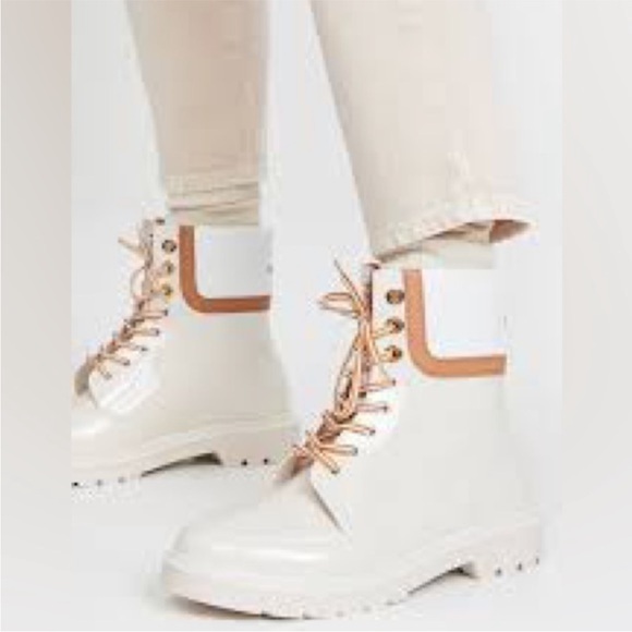 See By Chloe Cream and Tan Ankle Boots Rain Boots - Picture 1 of 3